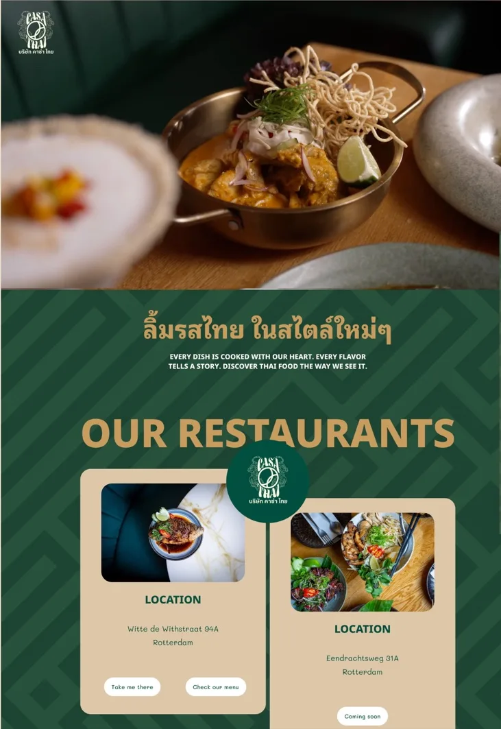 Casa Thai homepage on Squarespace