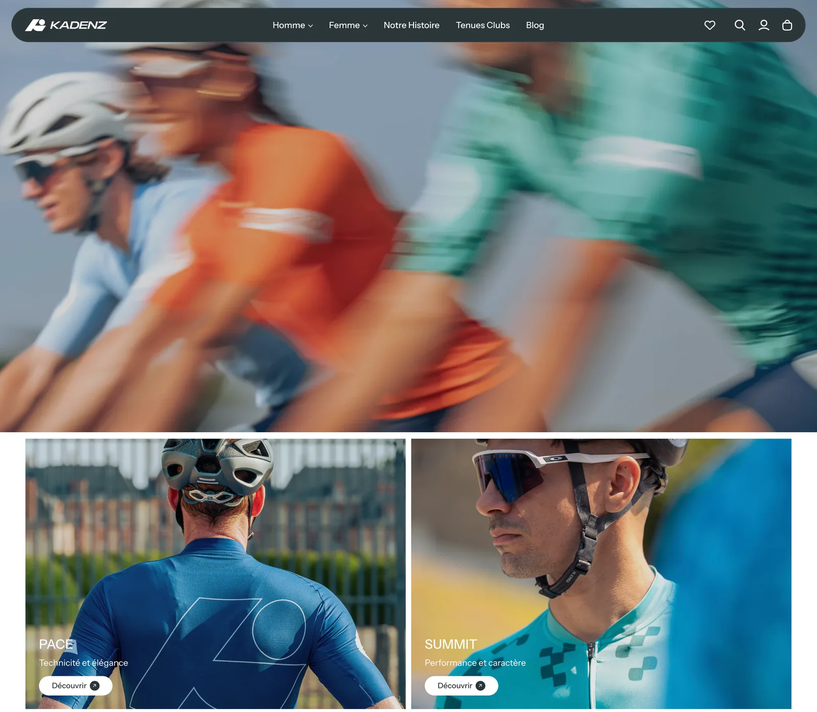 Kadenz cycling apparel Shopify homepage