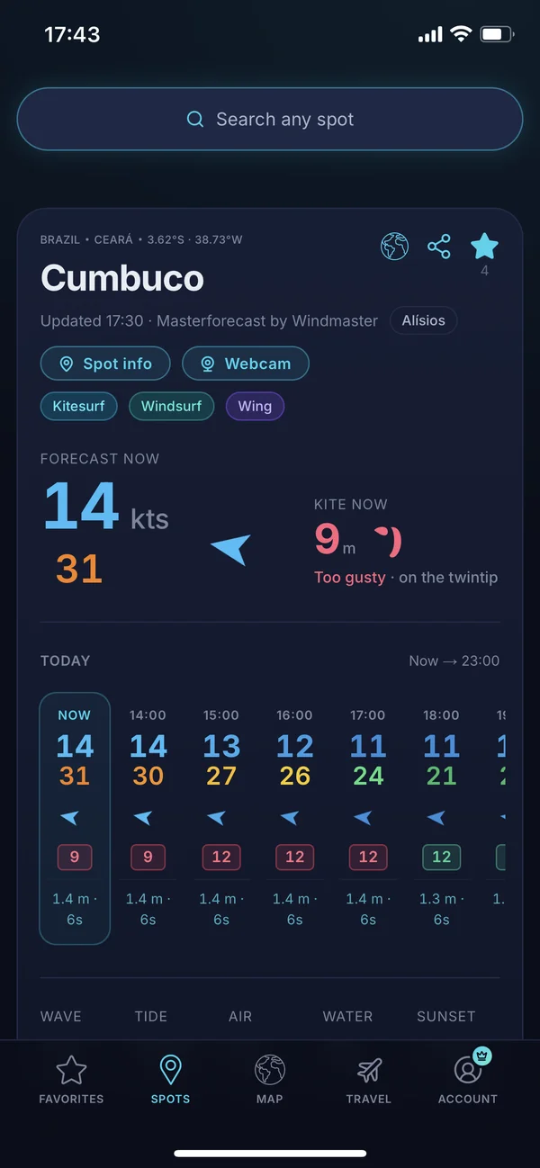 Windmaster app on iPhone