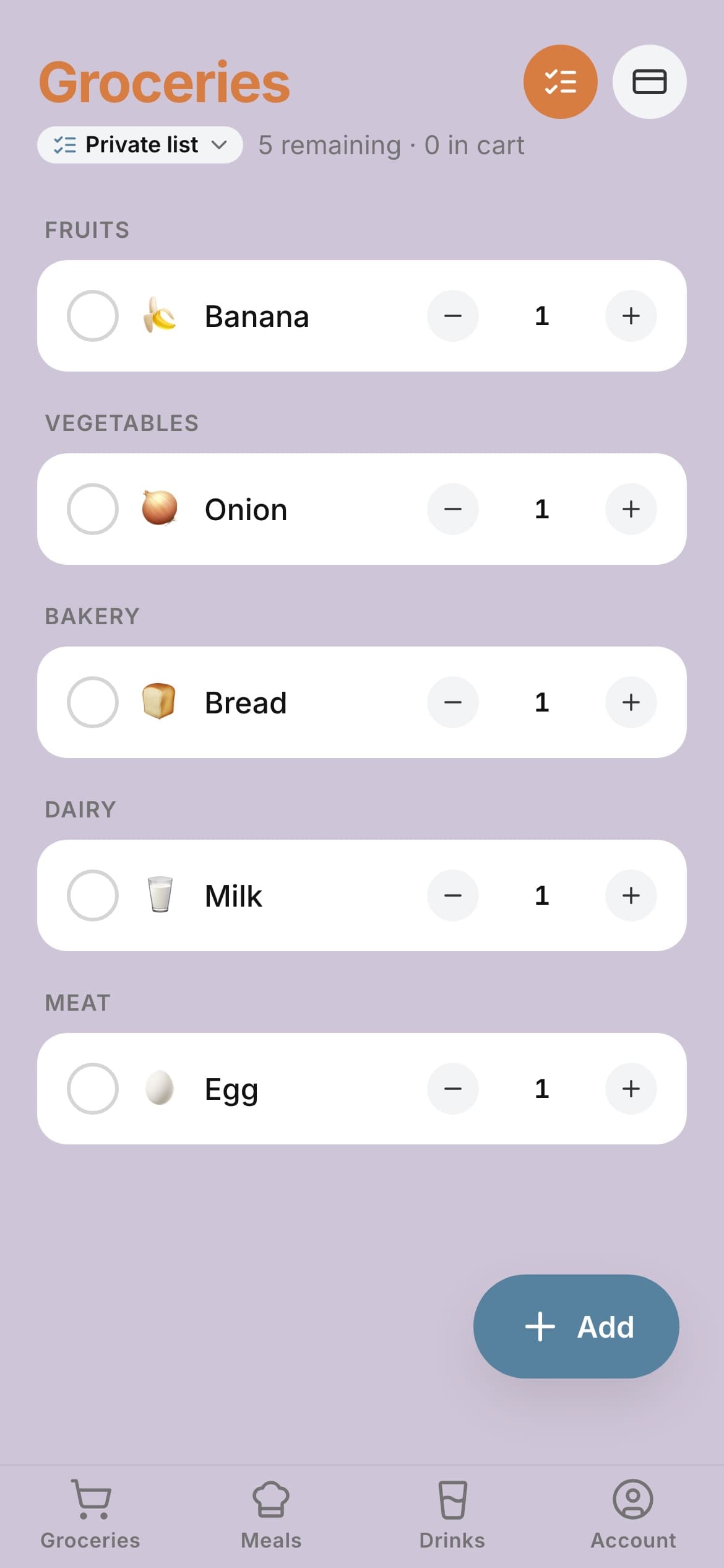 Yummy grocery list