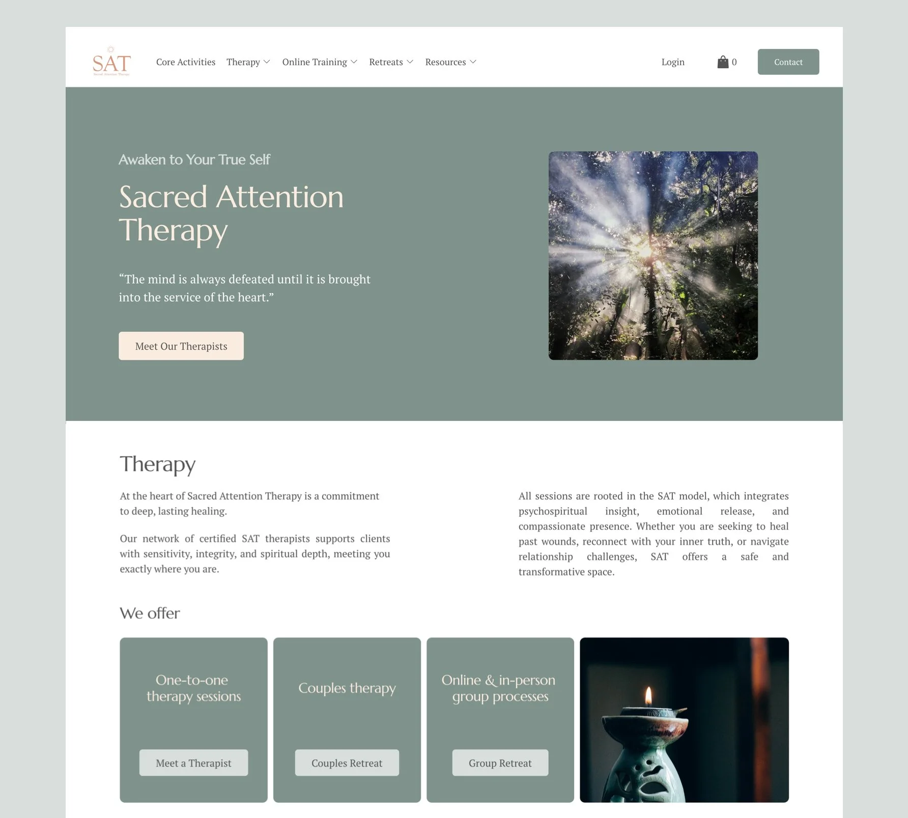 A therapy practice webpage built with Squarespace